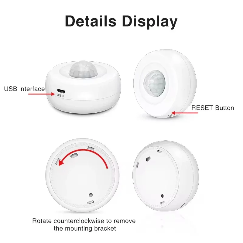 Tuya Smart WiFi Pir infrared human motion sensor USB charging WiFi Motion Sensor Smart Life APP Wireless home security system