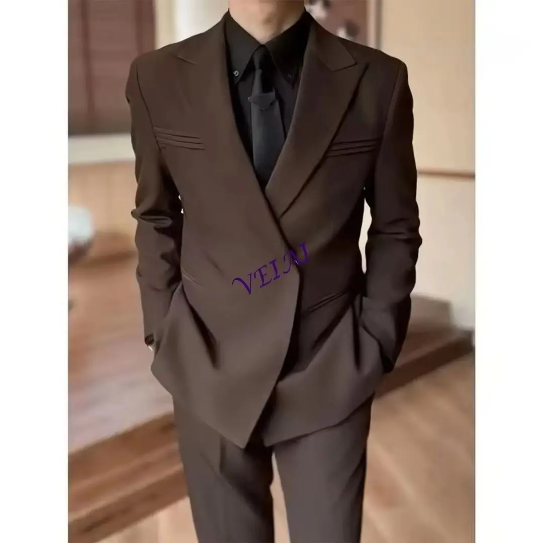 Customized Slim Fit Men's 3-Piece Suit Black Orange Contrast Single-Breasted Formal Wedding Business Groom Outfit with Jacket