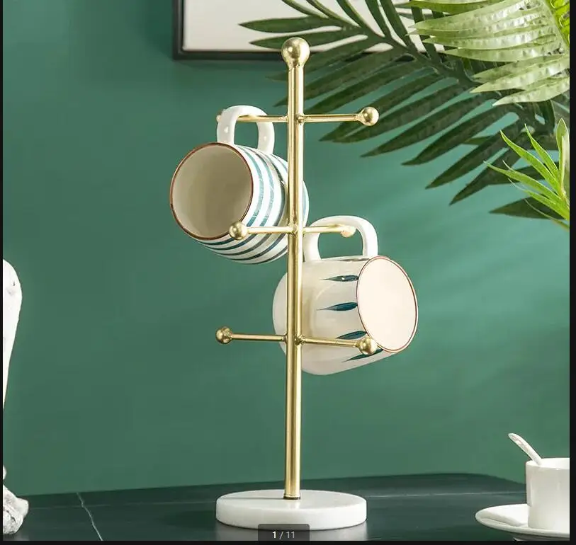 

Marble Base Metal Cup Holder Wrought Iron Hanger Drain Rack Storage Shelf Organizer Tumbler Holders Dispenser