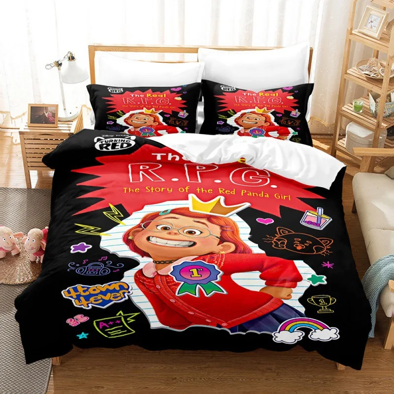 

Kawaii Turning Red Christmas Bedding Set Cosplay Duvet Quilt Cover Pillowcase Double Queen Size Bedclothes Bedroom Decor Gifts
