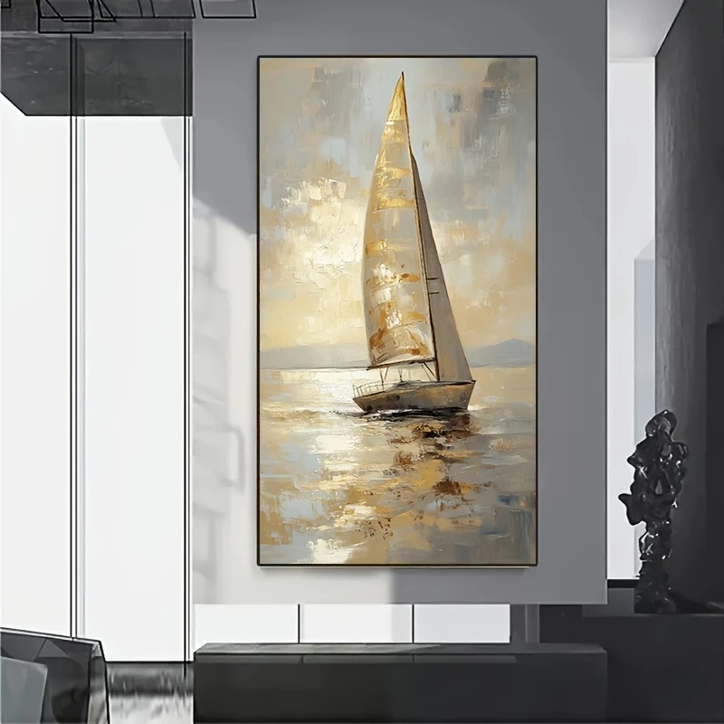 Modern Abstract Sailboat Poster and Prints Serene Sea Sunset Scene Canvas Painting Wall Art Picture for Living Room Home Deco
