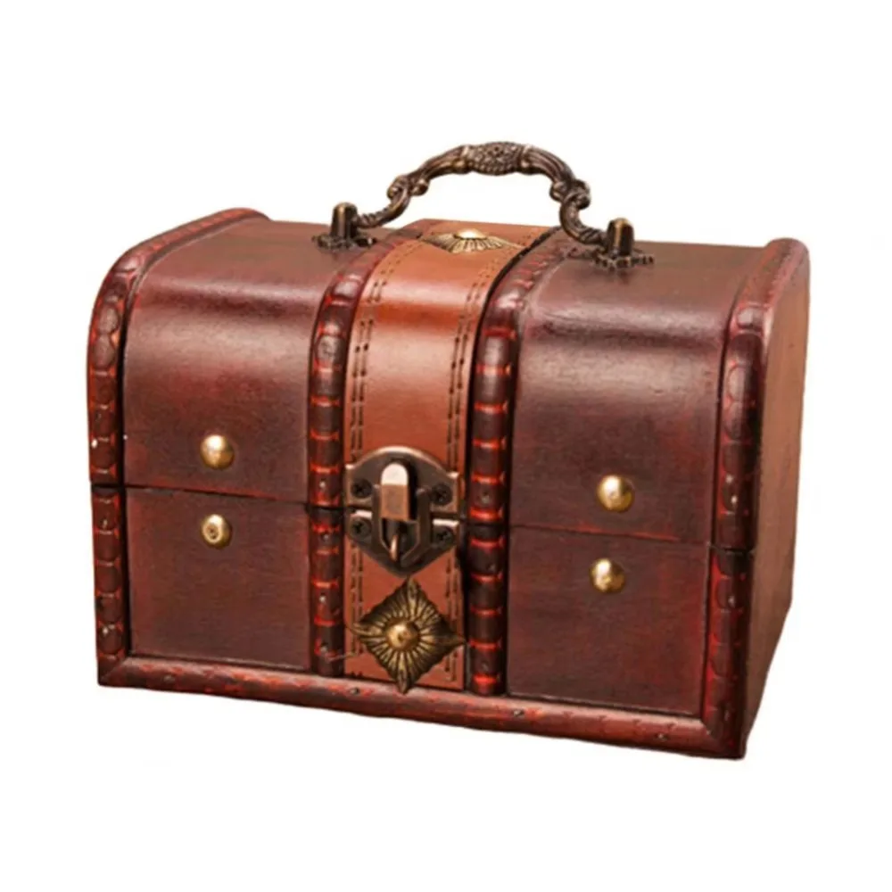 

Antique Vintage Treasure Chest Wooden Decorative Jewelry Storage Box Metal Lock Jewelry Box Storage Secret