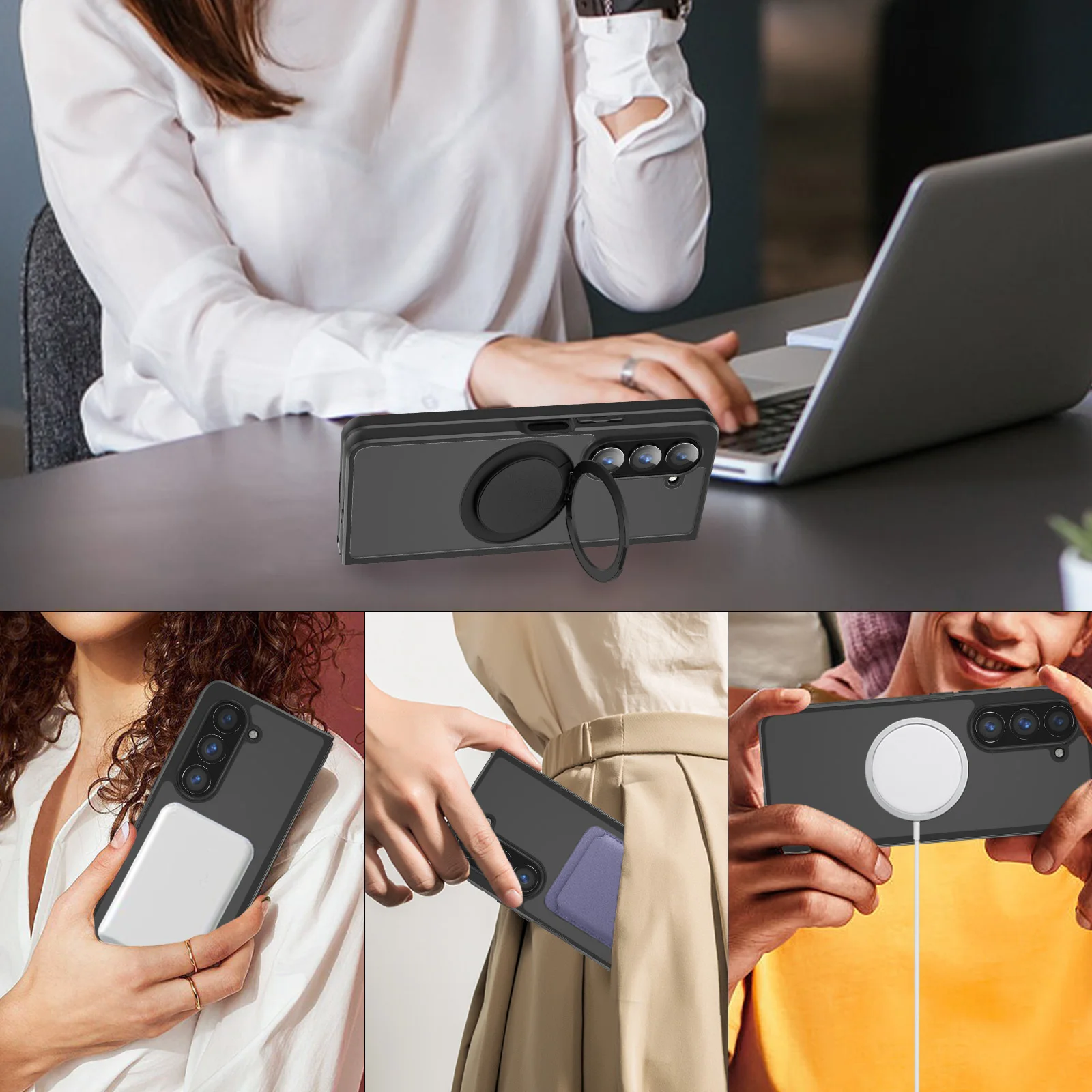 HARUINO Magnetic Case for Samsung Z Fold5 Cover -Wireless Charger Compatible, 360°Rotatable Ring Holder Stand, Anti Fingerprint