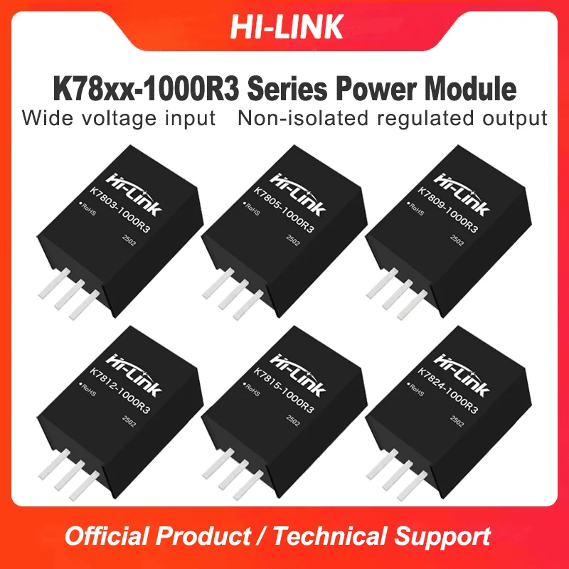 Hi-Link Compact SIP Unseparated Stabilizer K78xx 1000R3 Ultra Wide Input Bi Polar Output For Mini Electronic Control Boards