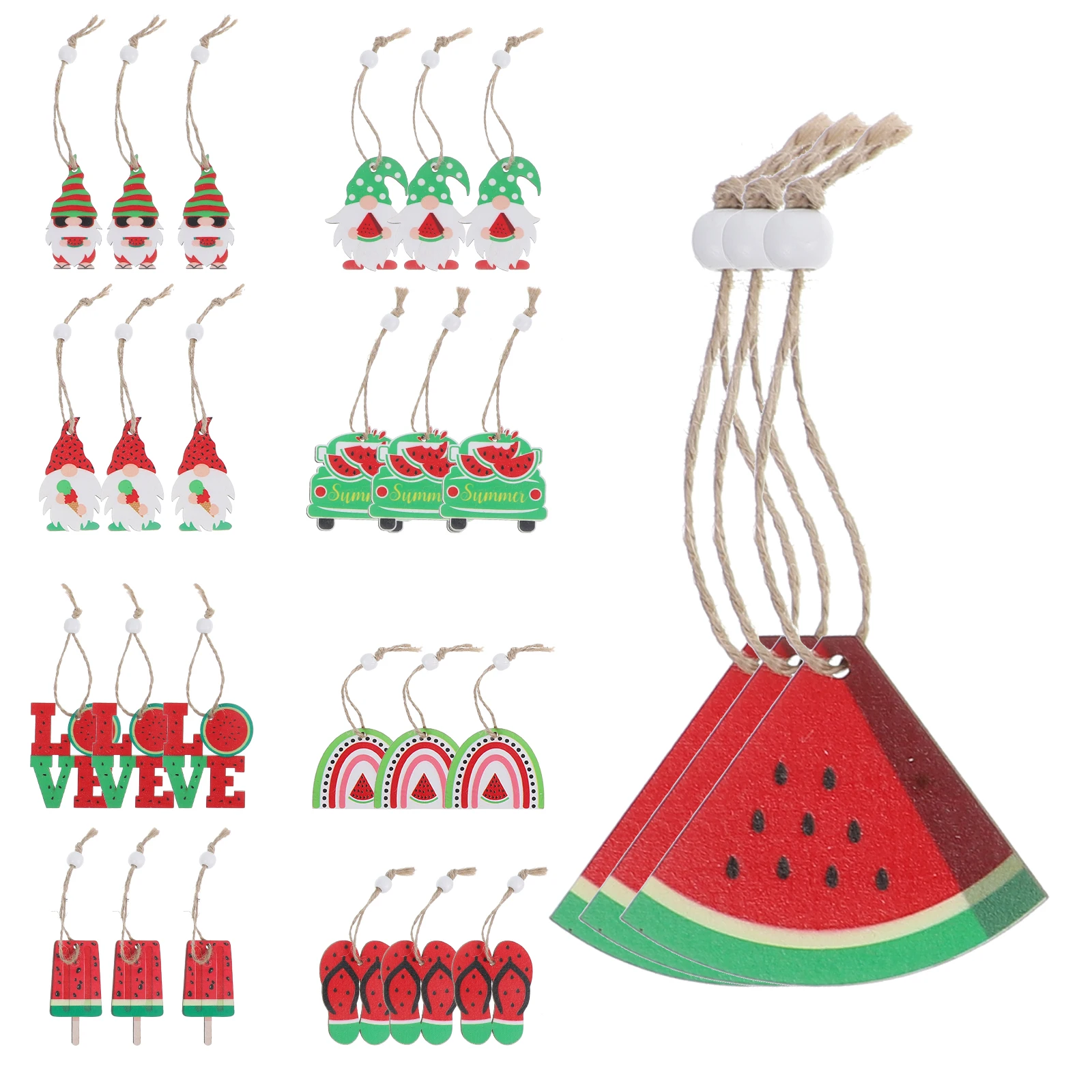 

1 set Watermelon Wooden Hanging Decorations Summer Party Ornaments Tropical Beach Luau Hawaiian Gnome Cutouts Sets Home Decor