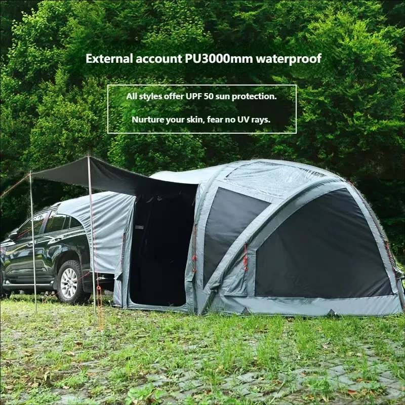 Outdoor Camping Double Layer TPU Inflatable Column Rear Car Tent SUVs Portable Tunnel-style Waterproof 210D Oxford Fabric