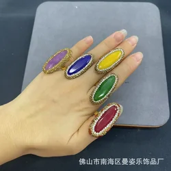 New Malay jade 18K real gold color retention electroplating open ring French personality fashion vantage fashion jewelry