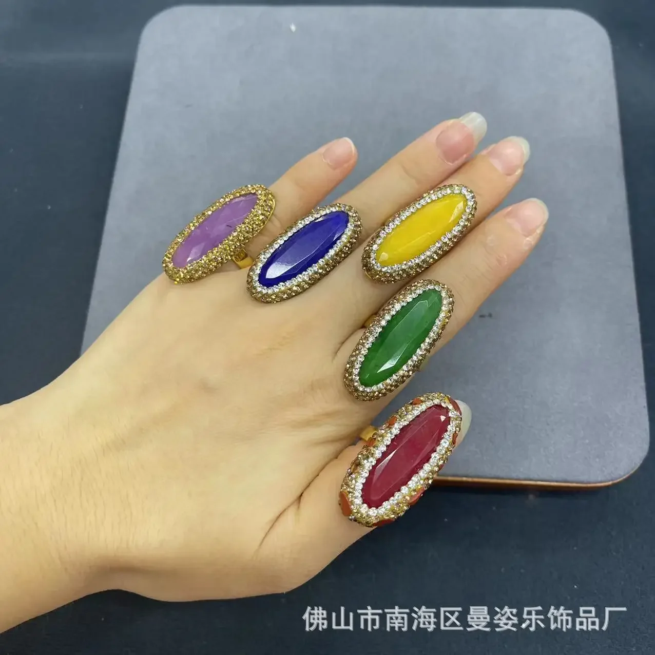 New Malay jade 18K real gold color retention electroplating open ring French personality fashion vantage fashion jewelry