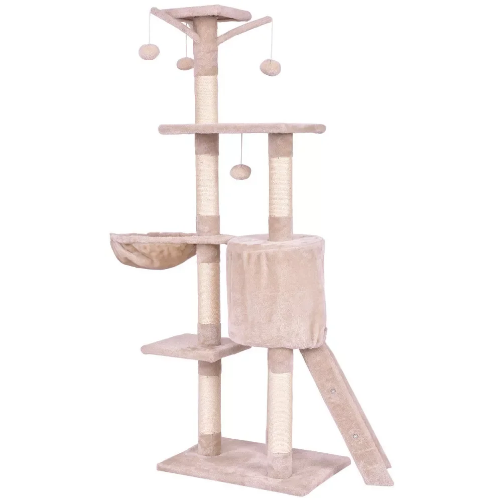 XIANGLONGCat Tree House Wooden Cat Tower With Sisal Rope Scratching Posts Climbing Scratcher Frame Toy