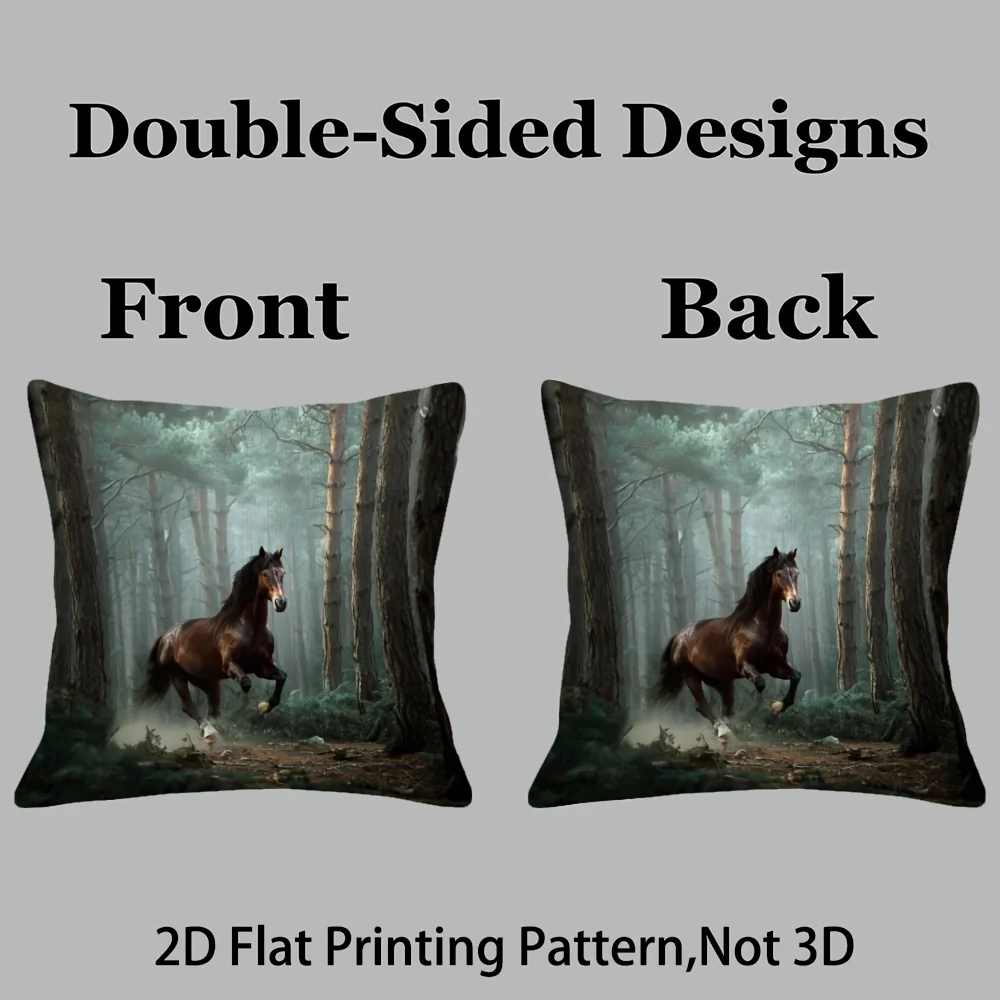 Realistic Horse in Forest Scene Throw Pillow Cover Art Woodland Equestrian Nature Decor Cushion
