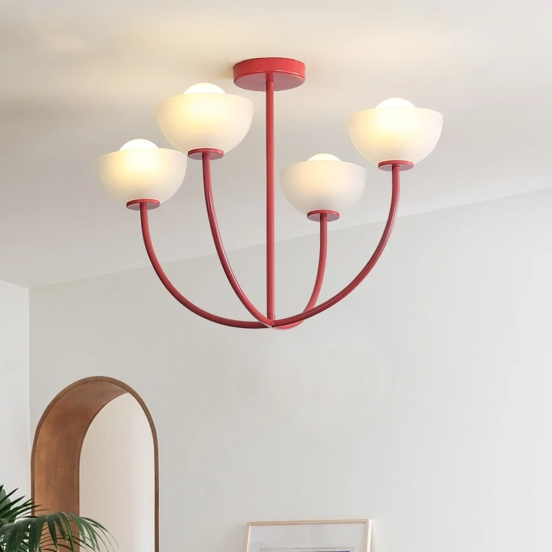 

French Countryside Tulip Flower Bedroom LED G4 Light Vintage Cream Red Coffee Shop Restaurant Bar Balcony Corridor Pendant Light