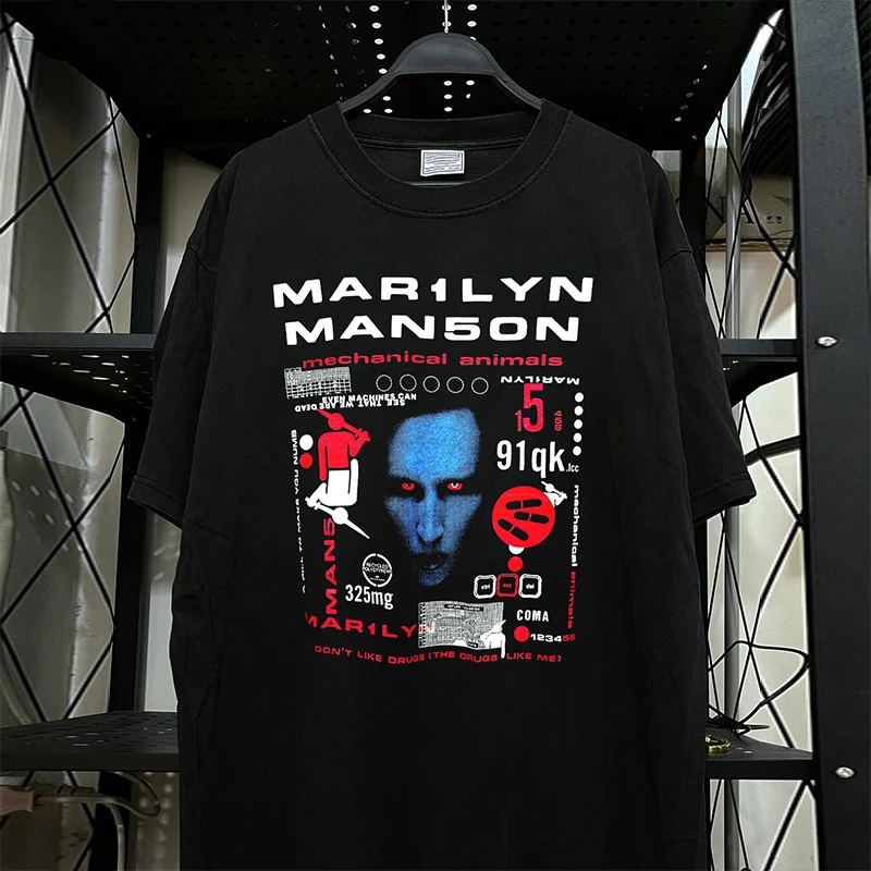 Marilyn Manson Classic Portrait Cool Short Sleeve T-Shirt American Style Half Sleeve Men's Cotton Casual Summer Top