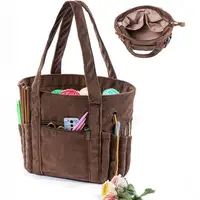 Bolso de pana para mujer, bolsa de almacenamiento de hilo de lana, bolsa de tejer DIY de pana, herramientas de ganchillo de gran capacidad, bolsa de almacenamiento de lana