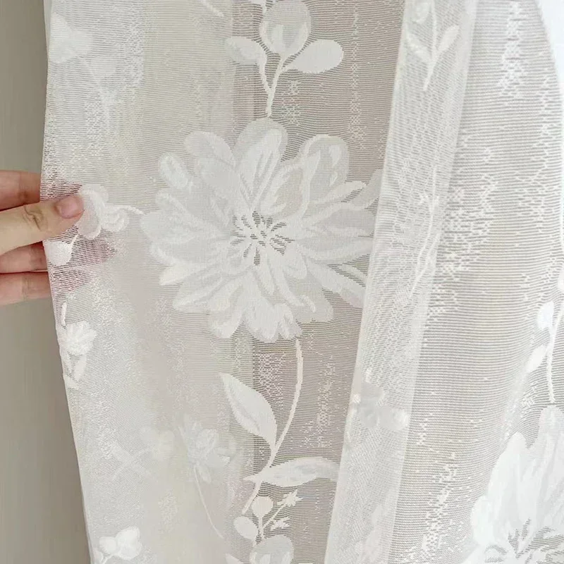 

French Modem Romantic Plant Flower Butterfly White Gauze Cloakroom Gauze Curtains For Living Room Bedroom Dining Custom Size