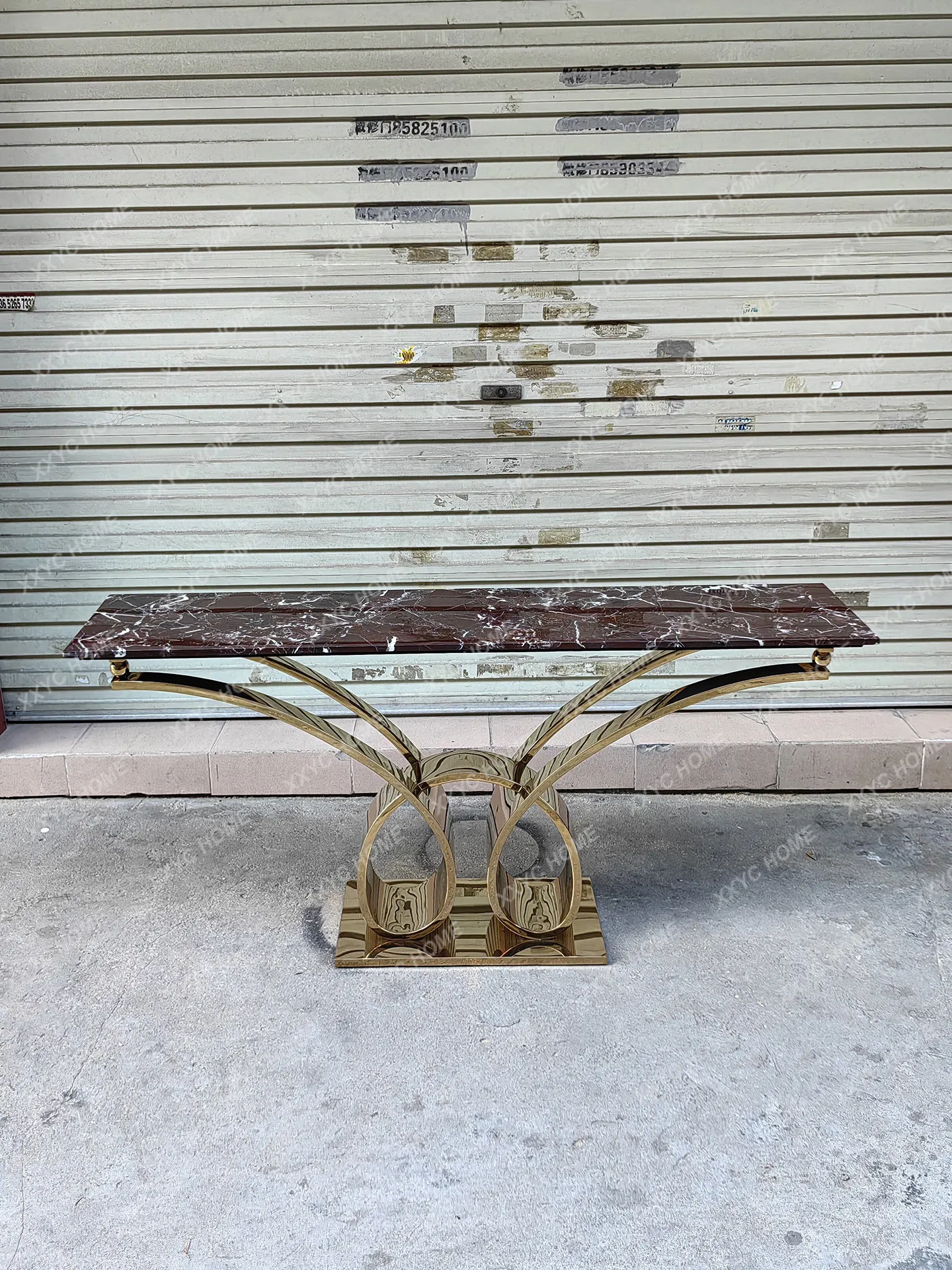 Light Luxury Entrance Platform Natural Luxury Stone Case Desk Luxury Villa Entrance Creative Stainless Steel Entrance Table