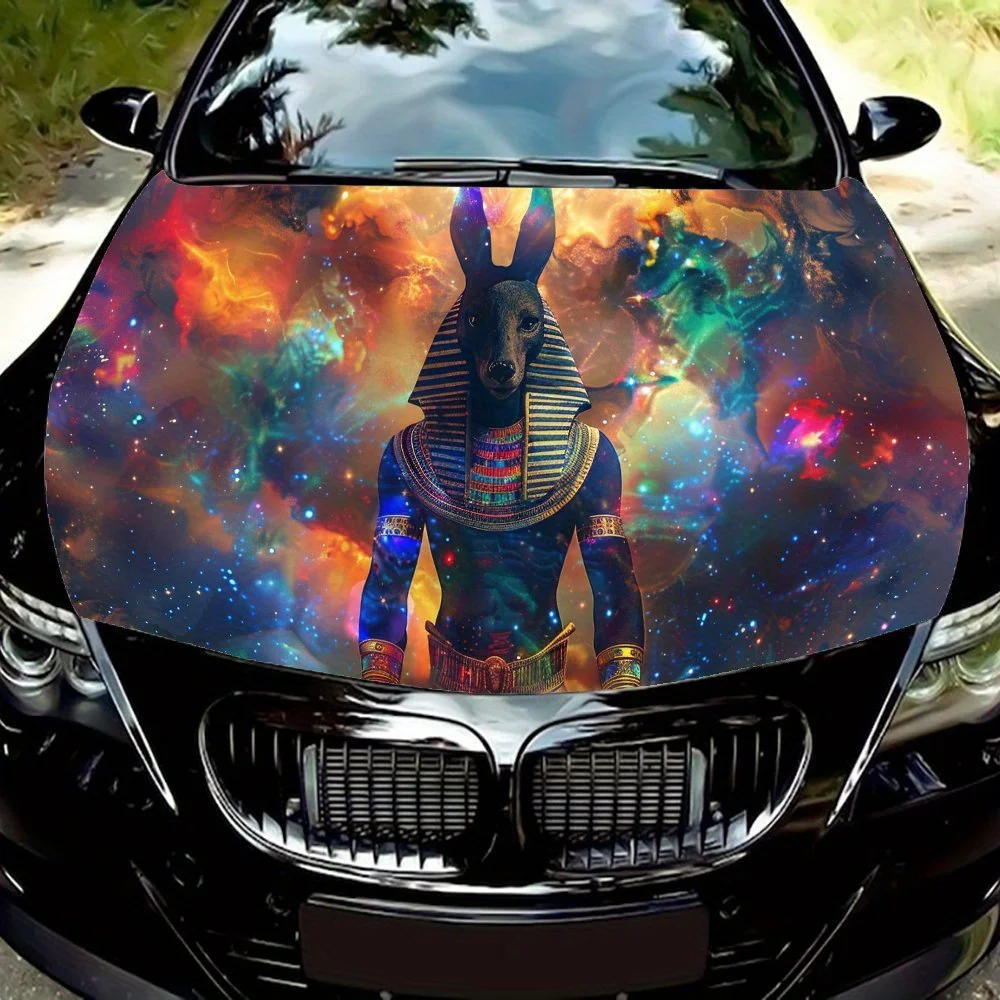 Universe Anubis Pattern car hood stickers, waterproof self-adhesive, scratch resistant, easy to stick, durable car PVC stickers,