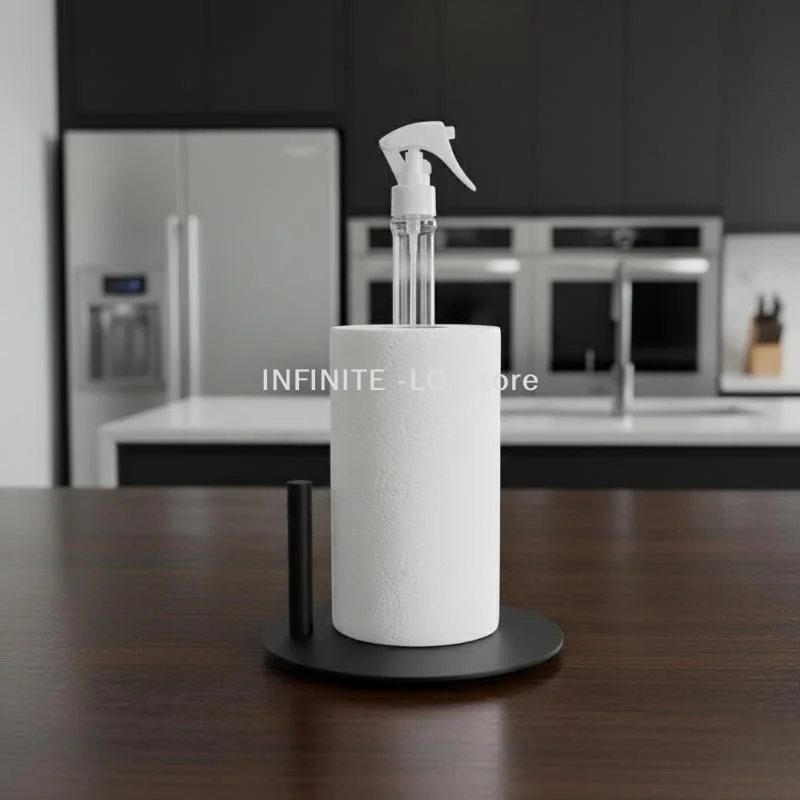 Black Paper Towel Holder With Spray Bottle Stainless Steel Countertop Paper Towel Holder Tissue Roll Rack For Kitchen Bathroom - view 4