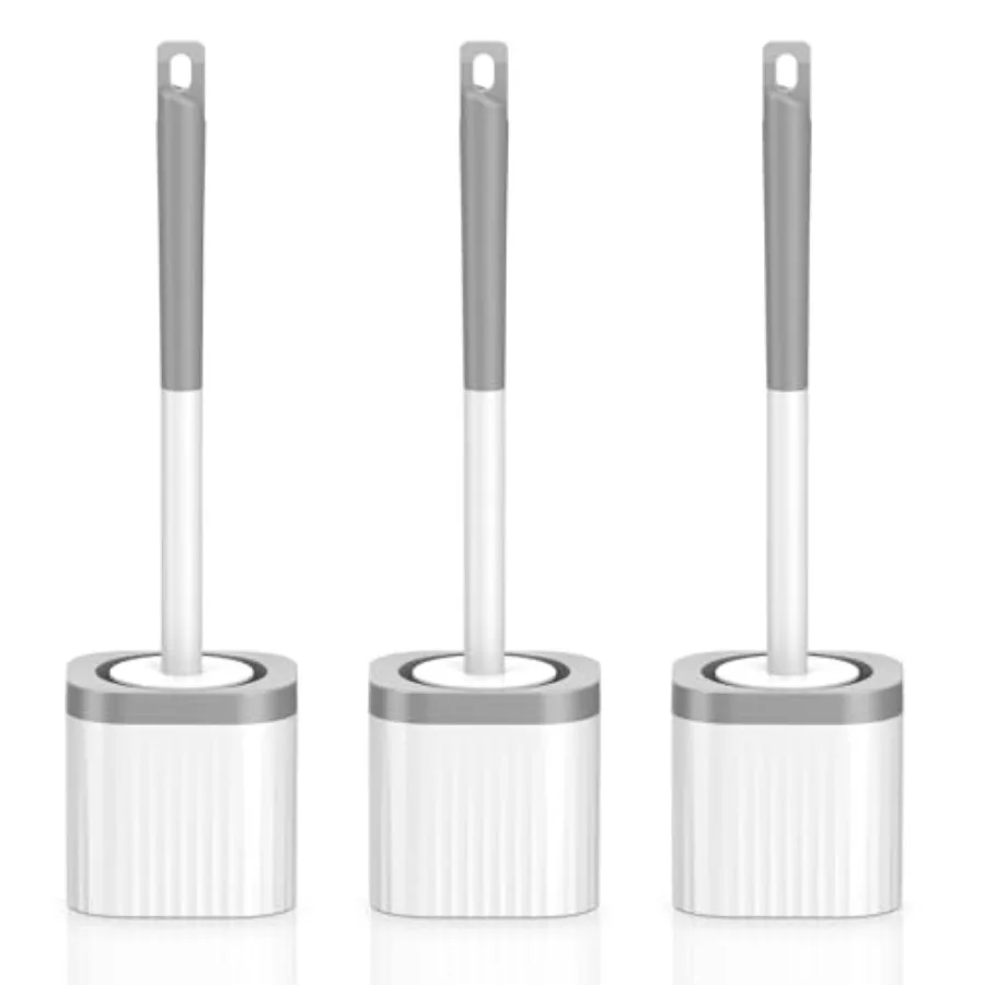 

Compact Toilet Brush and Holder Set with Nylon Bristles 3 Pack for Bathroom Deep Cleaning Grey White