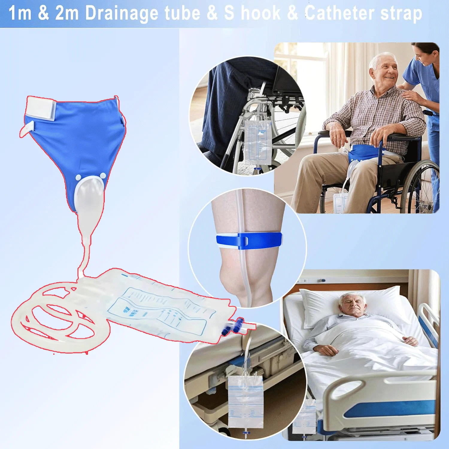 Overnight External Catheter for Men Upgrade Reusable Portable Wearable Silicone Urinals with 2 Urine Collection Bags