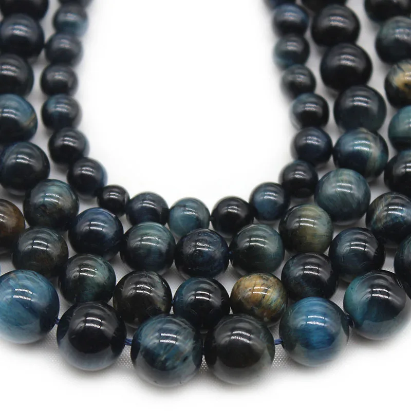 Natural Stone Dark Blue Tiger Eye Round Loose Spacer Beads 6-10mm For Jewelry Making DIY Charm Bracelet Necklace Accessories