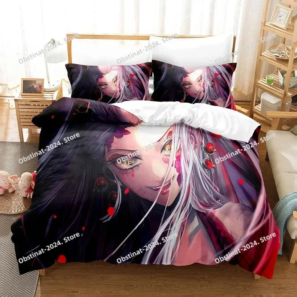 패션 애니메이션 악마 슬레이어 싱글 트윈 침구 세트 베개 커버 이불 커버가있는 인쇄 부드러운 싱글 더블 퀸 슈퍼 킹 사이즈