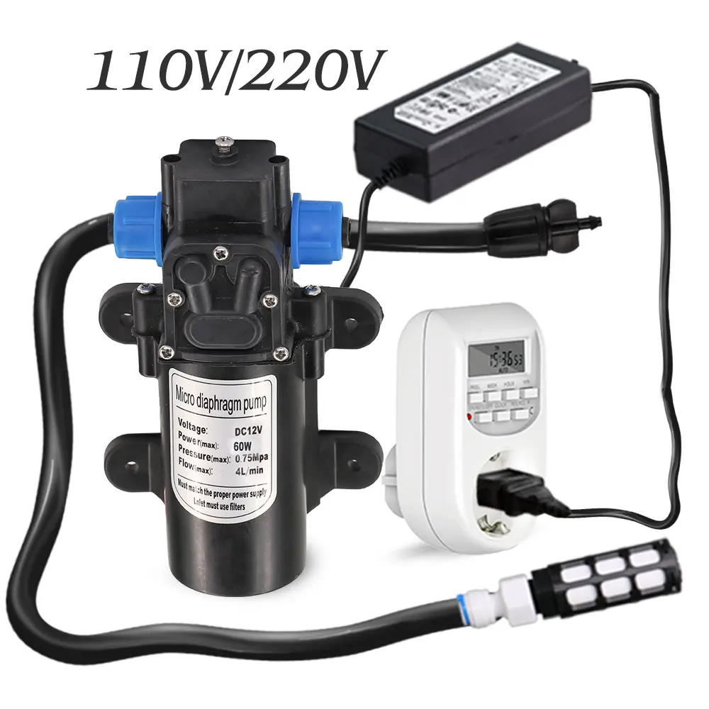 

60W Self-priming Pump W/ 110-240V Timer Power Socket for Bucket Garden Plants Watering System Electric Pressure Diaphragm Pump