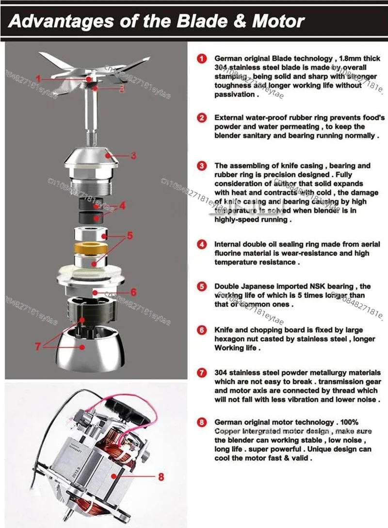 2200W High Speed Stainless Steel Blender Food Processor Multifunctional for Home Commercial