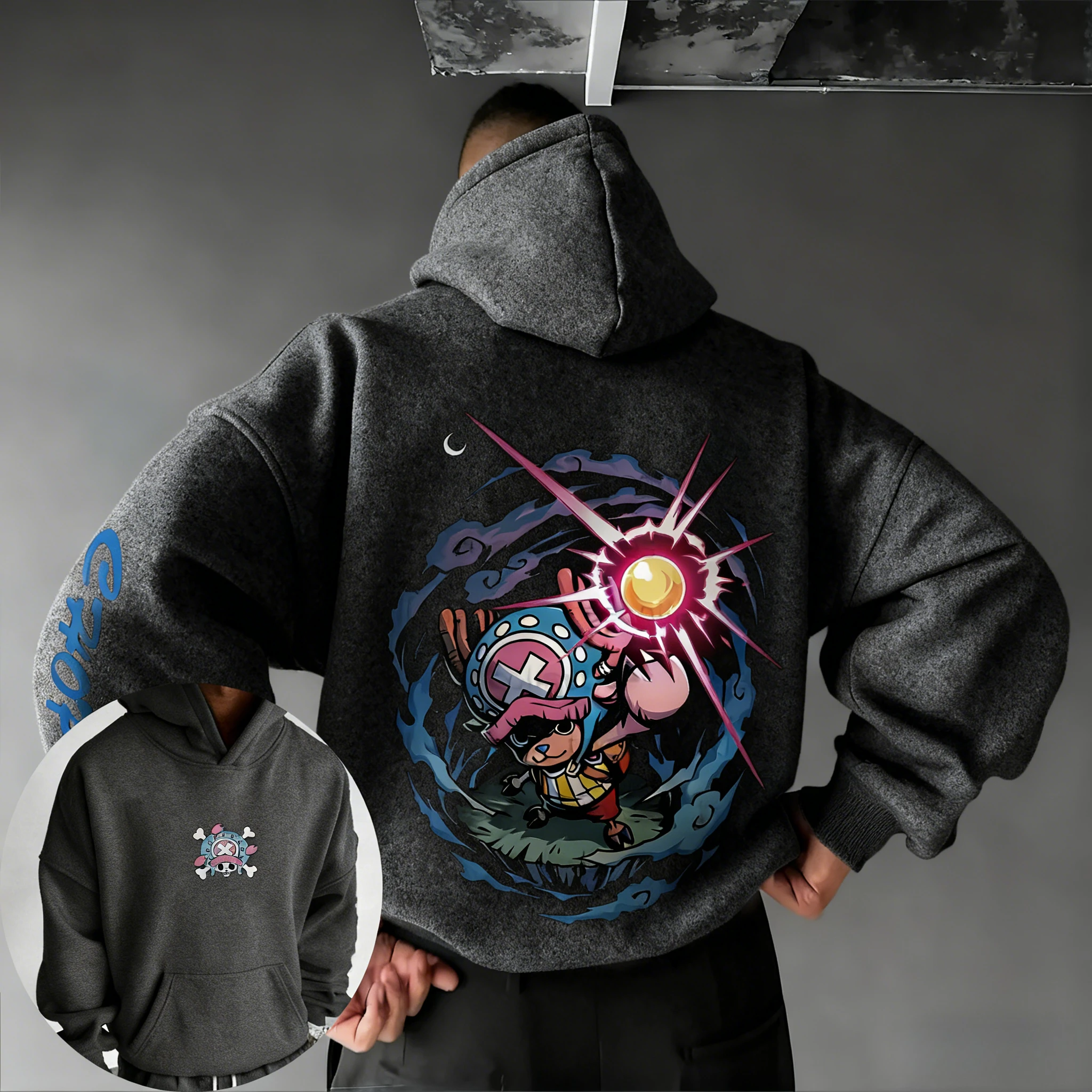 ONE PIECE Anime Tony Tony Chopper Impresso Moletom Com Capuz Outono/Inverno Masculino Novo Solto Casual American Street Hip Hop Pai Criança Top