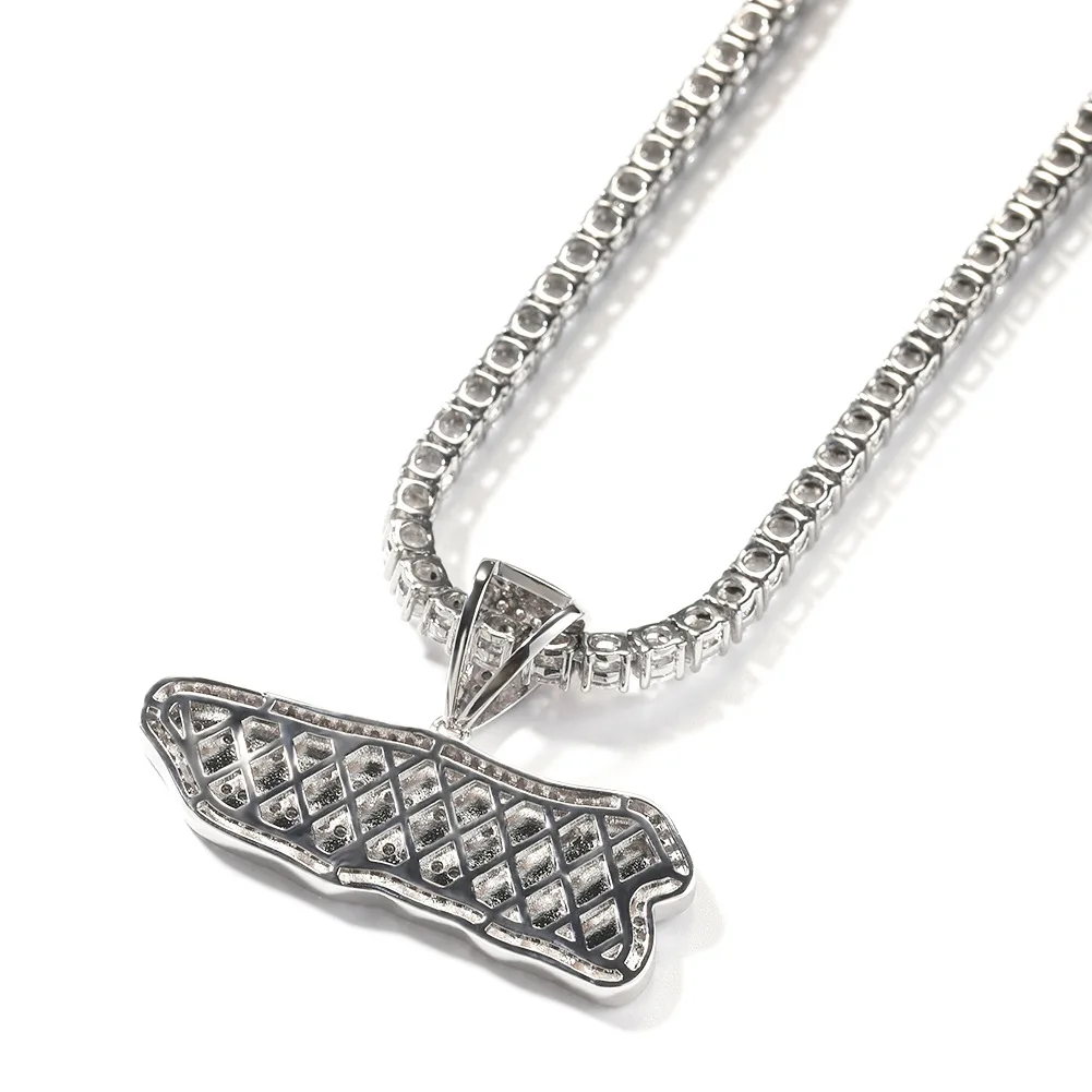 Flag Shape Bling Bing Iced Out Pendant Necklace Rock Rapper Fashion Hip Hop Jewelry BP280