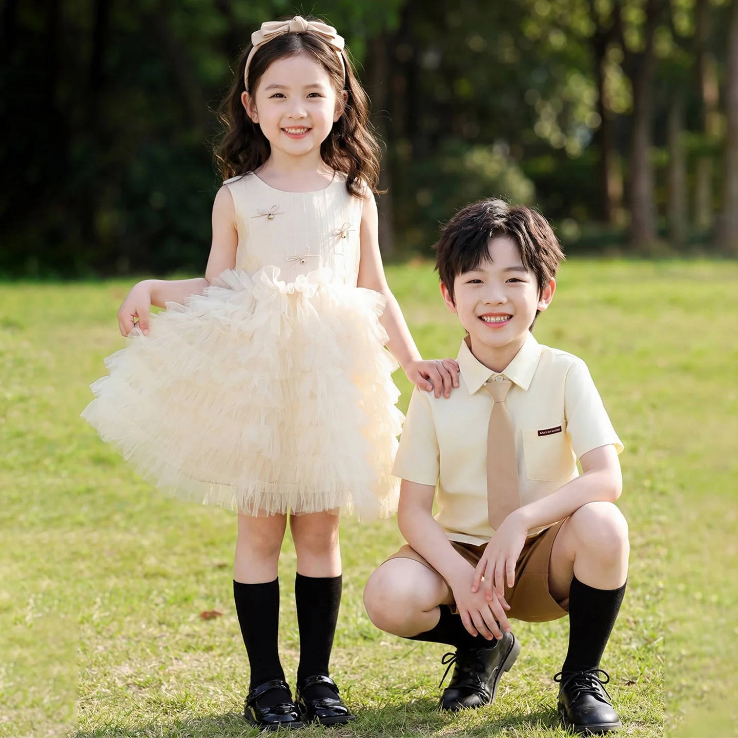Kindergarten Girls Formal Dance Dress Sweet Chorus Recital Outfit Primary School Graduation Class Uniform Festival Stage Costume