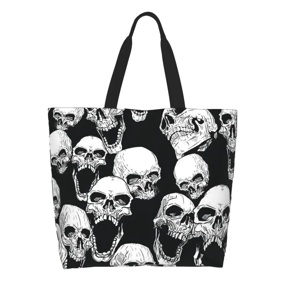 Skull Bone Skeleton Grunge Skulls Shopping Tote Bag Canvas Large Capacity Shoulder Bags Shopper Grocery Handbag for Women