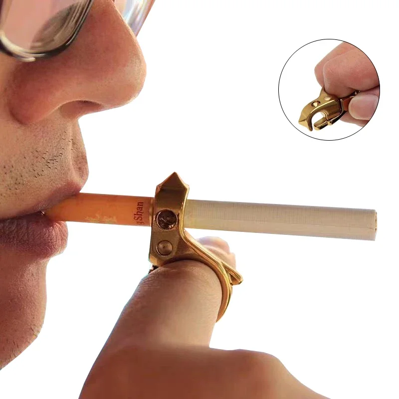 Outdoor EDC Multifunctional Alloy Cigarettes Holder Anti-Smoking Self-Defense Metal Finger Tool Window Broken Ring