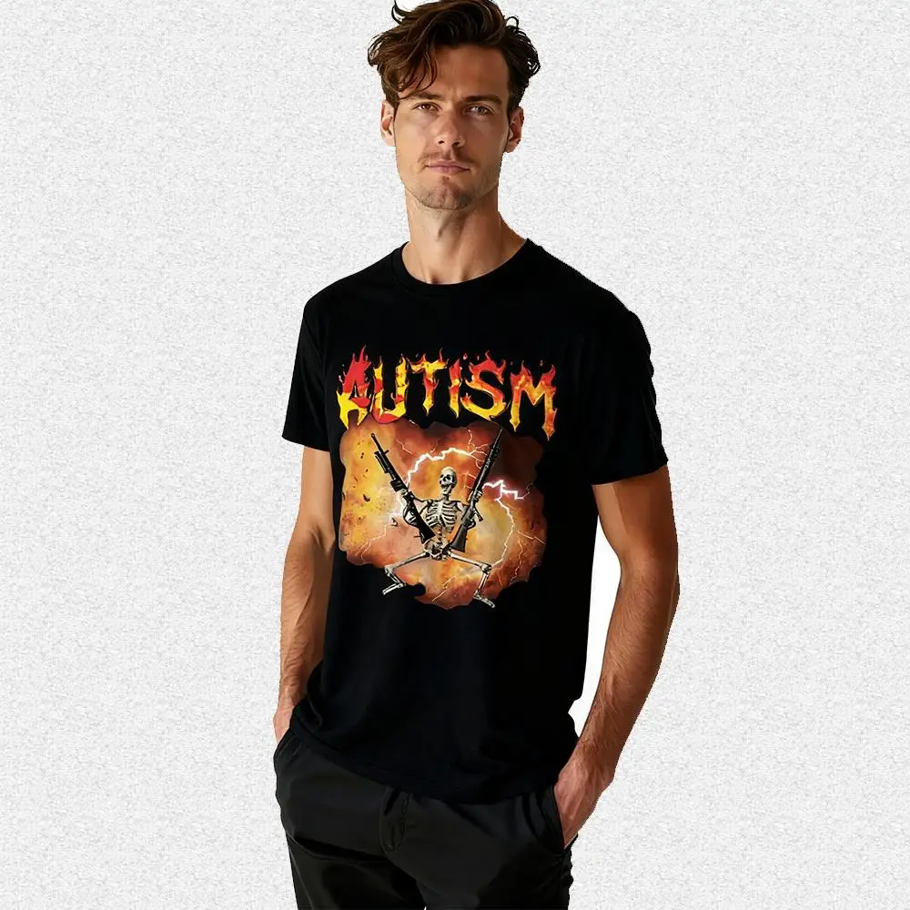 

2025 New Autism Fun Skull Print T-shirt Y2K Street Fashion Short Sleeve Men's And Women's Outdoor Leisure Loose Round Neck Top