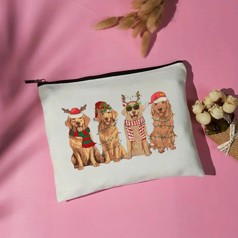 Golden Retriever Makeup Cosmetics Bags for Women Make-Up Bags for Women Dog Lovers Christmas Gifts Travel Organizer Canvas Pouch