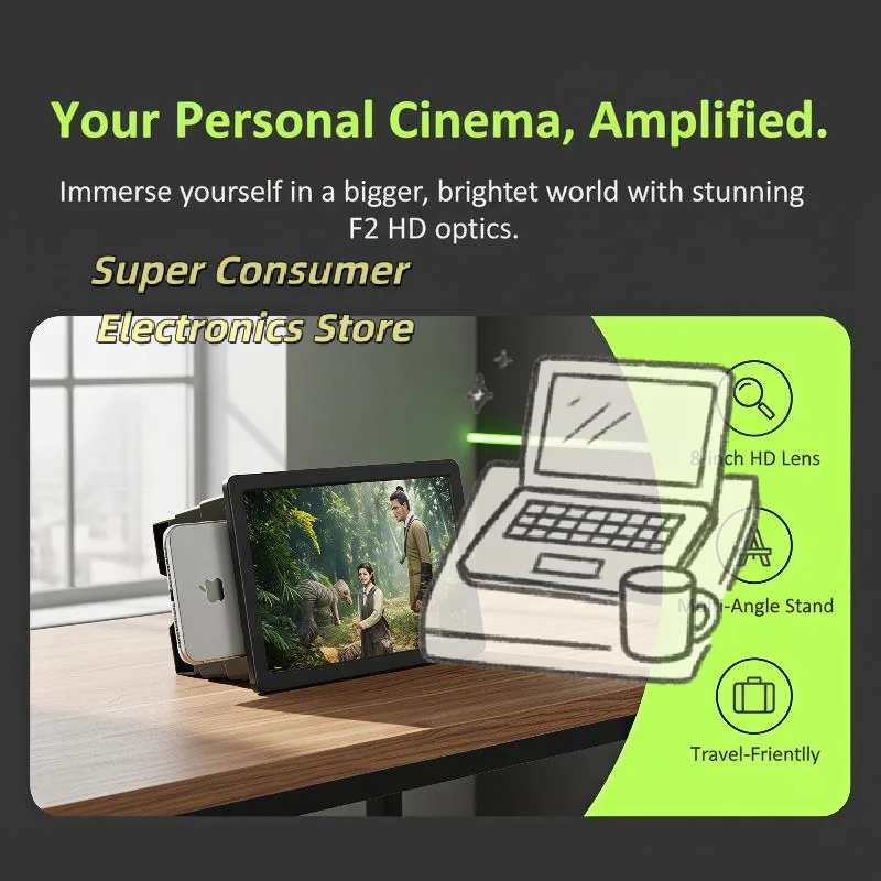 Telescopic Phone Screen Magnifier 3-4X HD Anti Glare Portable Amplifier Stand