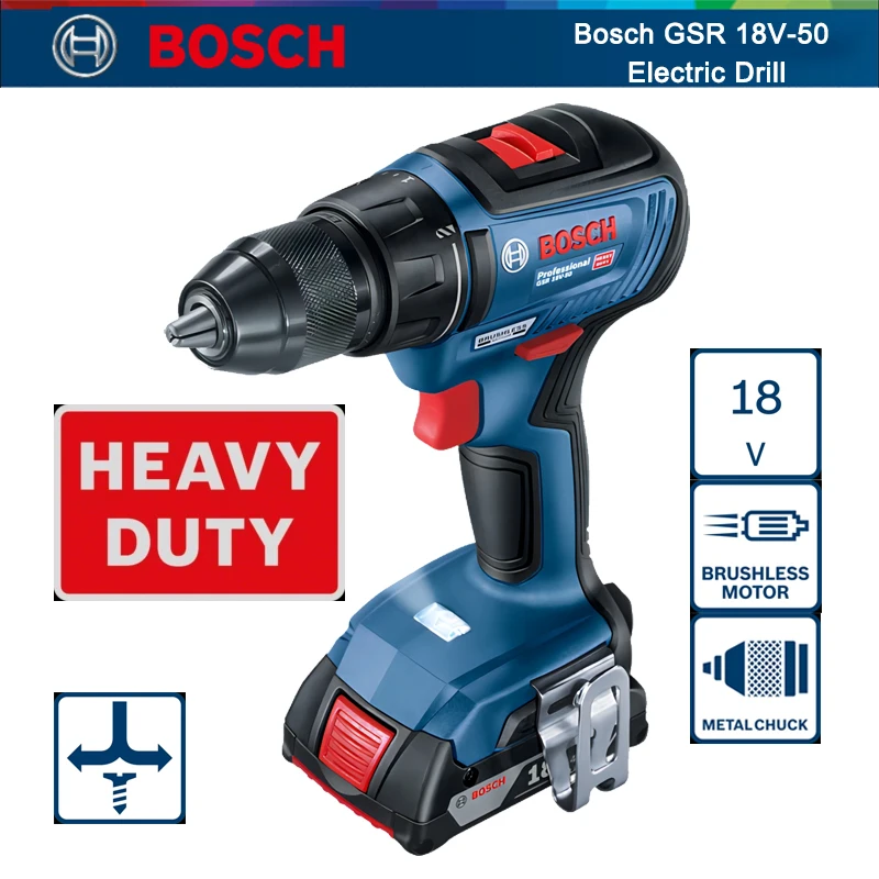 

Bosch GSR 18V-50 Professional Heavy-Duty Cordless Drill 18V Brushless Electric Drill Driver Electric Screwdriver Variable Speed