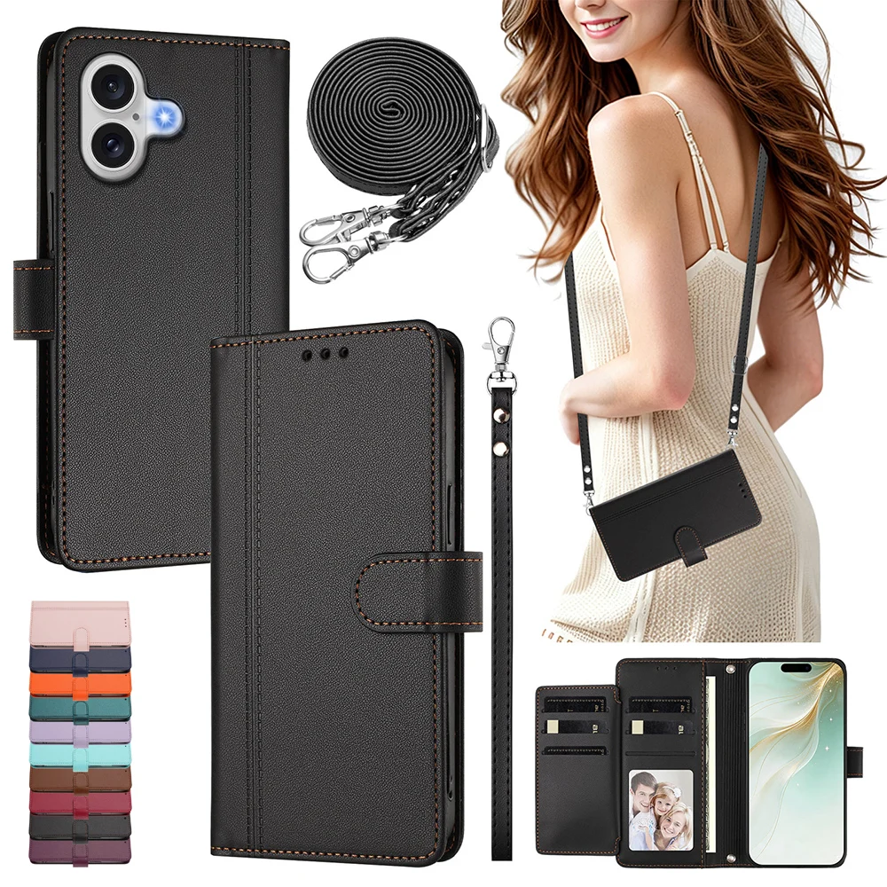 Practical Card Slot Wallet Case For Samsung Galaxy A17 A06 A07 A13 A14 A15 A16 A24 A26 A27 A35 A36 Crossbody Lanyard Phone Cover