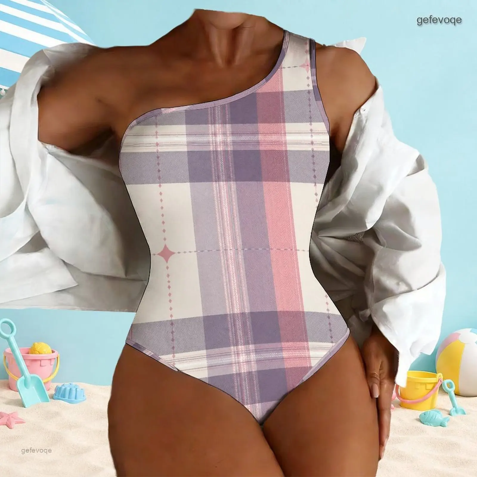 Women One Shoulder One Piece Asymmetric Neck Printed Swimsuit