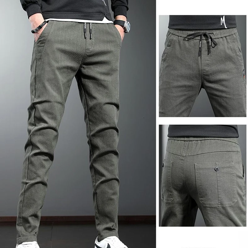 

Men Fashion Smart Casual Slim Fit Suit Pants Male Elastic Waistband Blazer Pants Loose Straight Harem Army Green Black Trousers