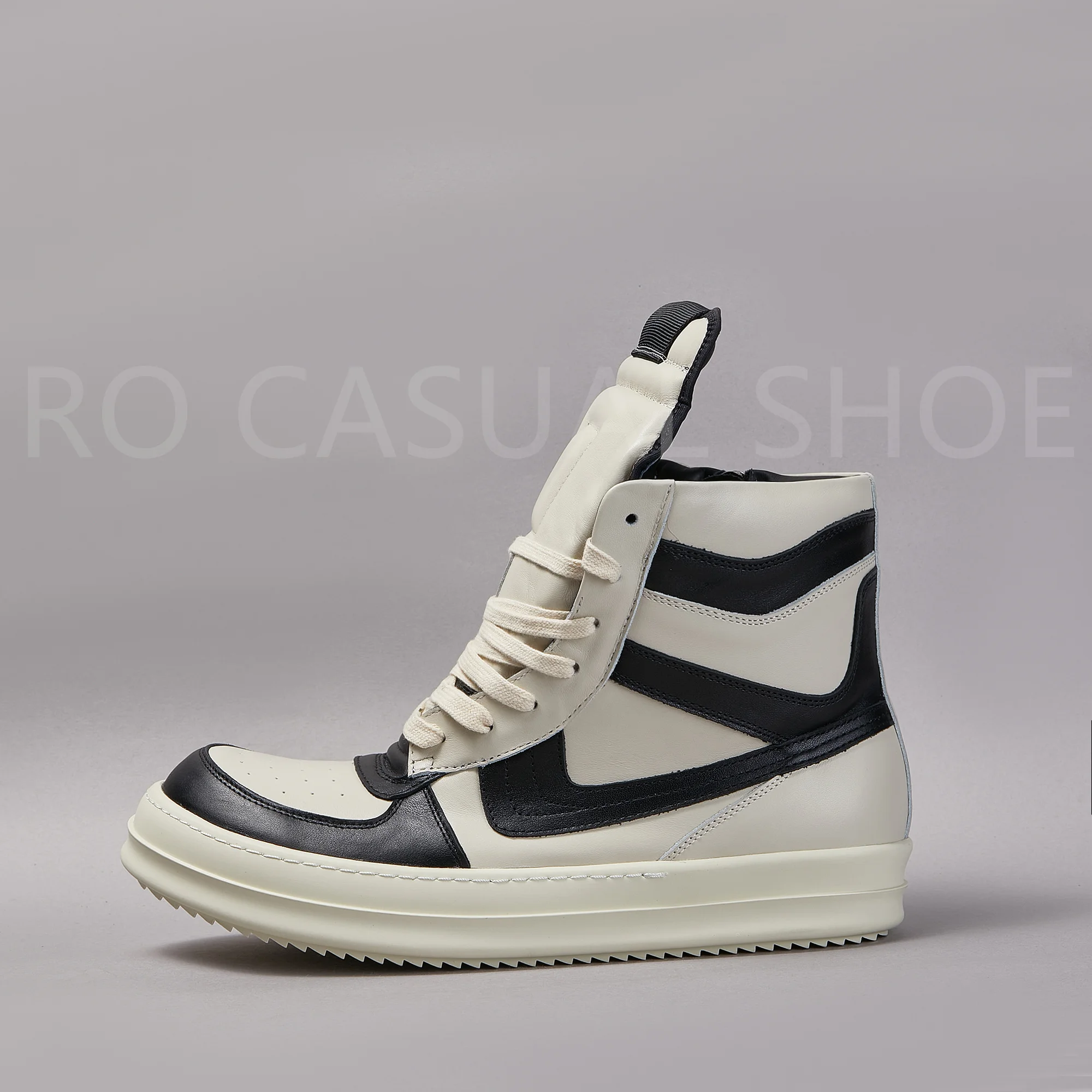 Ricks Genious Leather High Top Geobasket Owens Quality Men Shoe Zipper Women Sneaker Casual Owens Design boots & Shoes