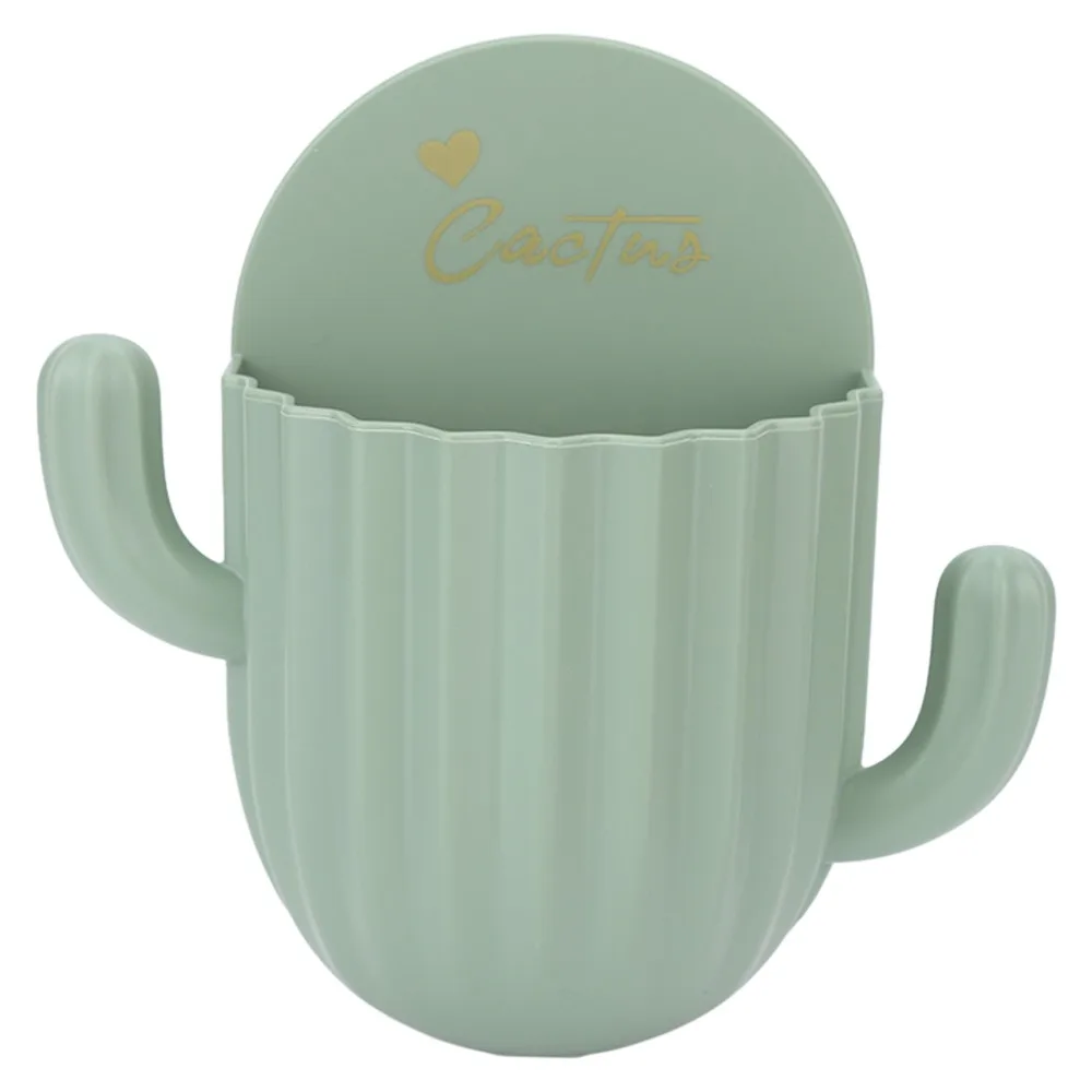 Wall Mounted Wall Mounted Storage Box Cactus Shape Space Saving Toothbrush Storage Rack Green Comb Storage Holder For Bathroom