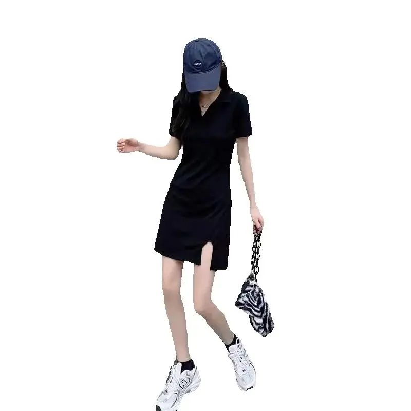 Summer Dress Women POLO collar Split Evening Party Y2K Sexy Kpop Vintage Short Skirt cheap clothes Black Dresses Woman