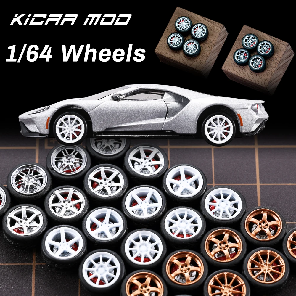 1/64 Model Car Wheels Tires 8 Sets Rims 2Sets Rubber Tires with Brake Disc 10mm for MINI GT Toy Car Accessories