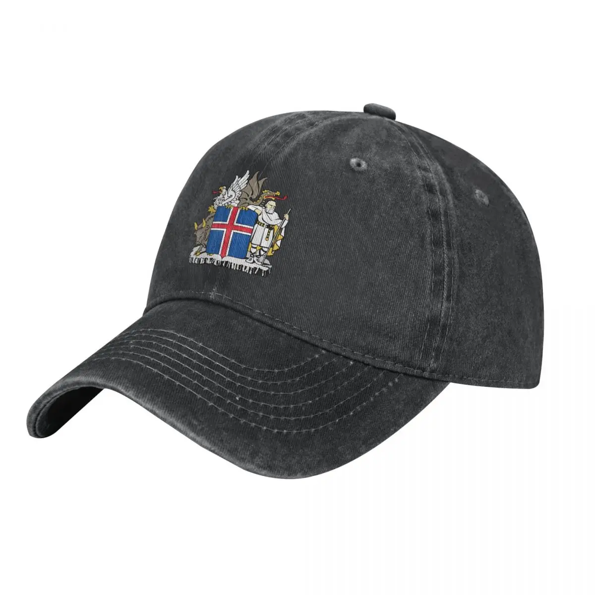 Men Baseball Cap Iceland Emblem Charcoal Washed Denim Classic Vintage Cotton Dad Trucker Hat Unisex Adult
