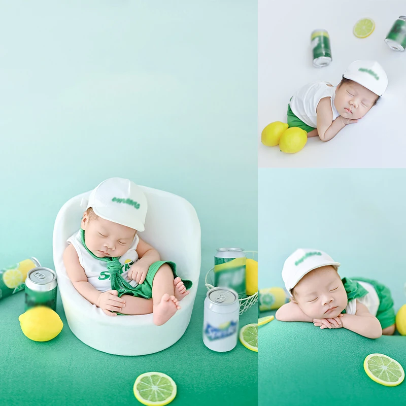 2025 Summer Newborn Photography Props Crisp Themed Photography Costume + Hat Lemon Cola Decoration Props Photography Accessories