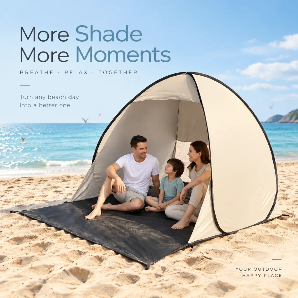 Pop‑Up Beach Tent Instant Setup Silver‑Coated Sun‑Shield Shelter Ultralight Portable with Carry Bag for Beach Picnic Camping