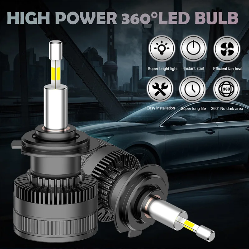 1800W  H7 H4 LED 360 For Projector Lenses CANbus LED Headlight Bulbs 1600000LM H11 H1 9005 HB3 9006 HB4 9012 HIR2 Car Lamps 2pcs