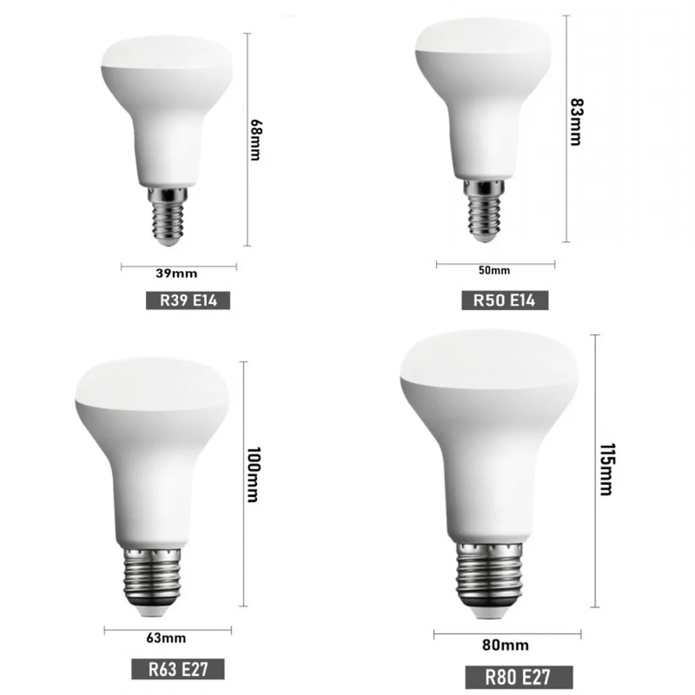 Żarówki LED E14 E27 Base R39 R50 R63 R80 15W 12W 9W 5W Bombillas lampa ampułka światło punktowe 240V 220V zimna biała/ciepła