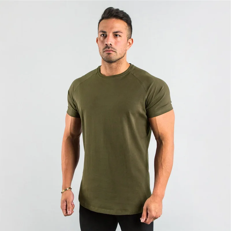 Baumwolle schlichte Tops T-Shirts Fitness Herren T-Shirt Kurzarm Muskel Jogger Bodybuilding T-Shirt männliche Sport kleidung Slim Fit Shirt