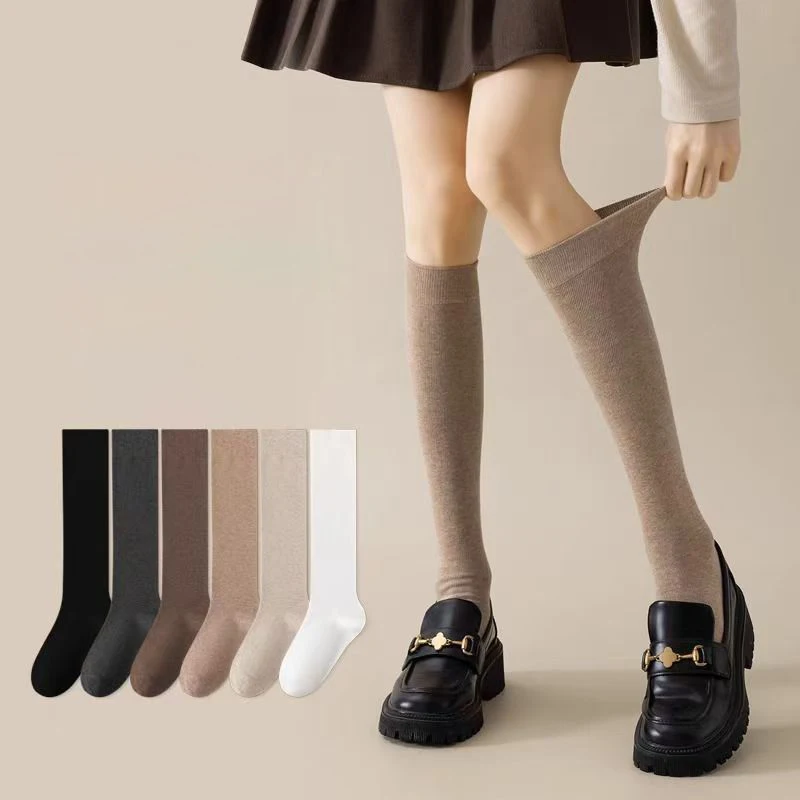 Socks women's Winter Warm Long Stockings Thick Thermal Cotton Terry Solid Harajuku Breathable Thicken Casual Knee High Socks image 2